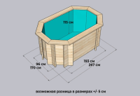 Деревянный морозоустойчивый овальный бассейн (купель) 2.30 х 1.35м глубина 1.15м Кристалл/ДБ230135115
